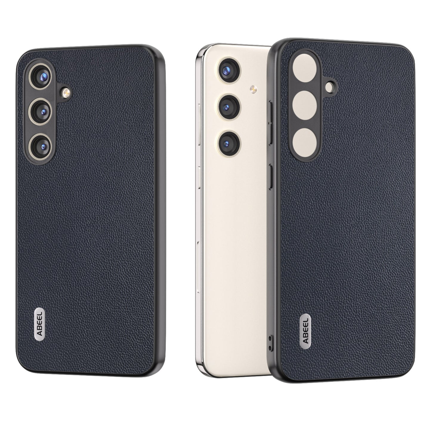 ABEEL For Samsung Galaxy S24+ Case Genuine Cow Leather+PC Scratch-resistant Smart Phone Shell  - Blue