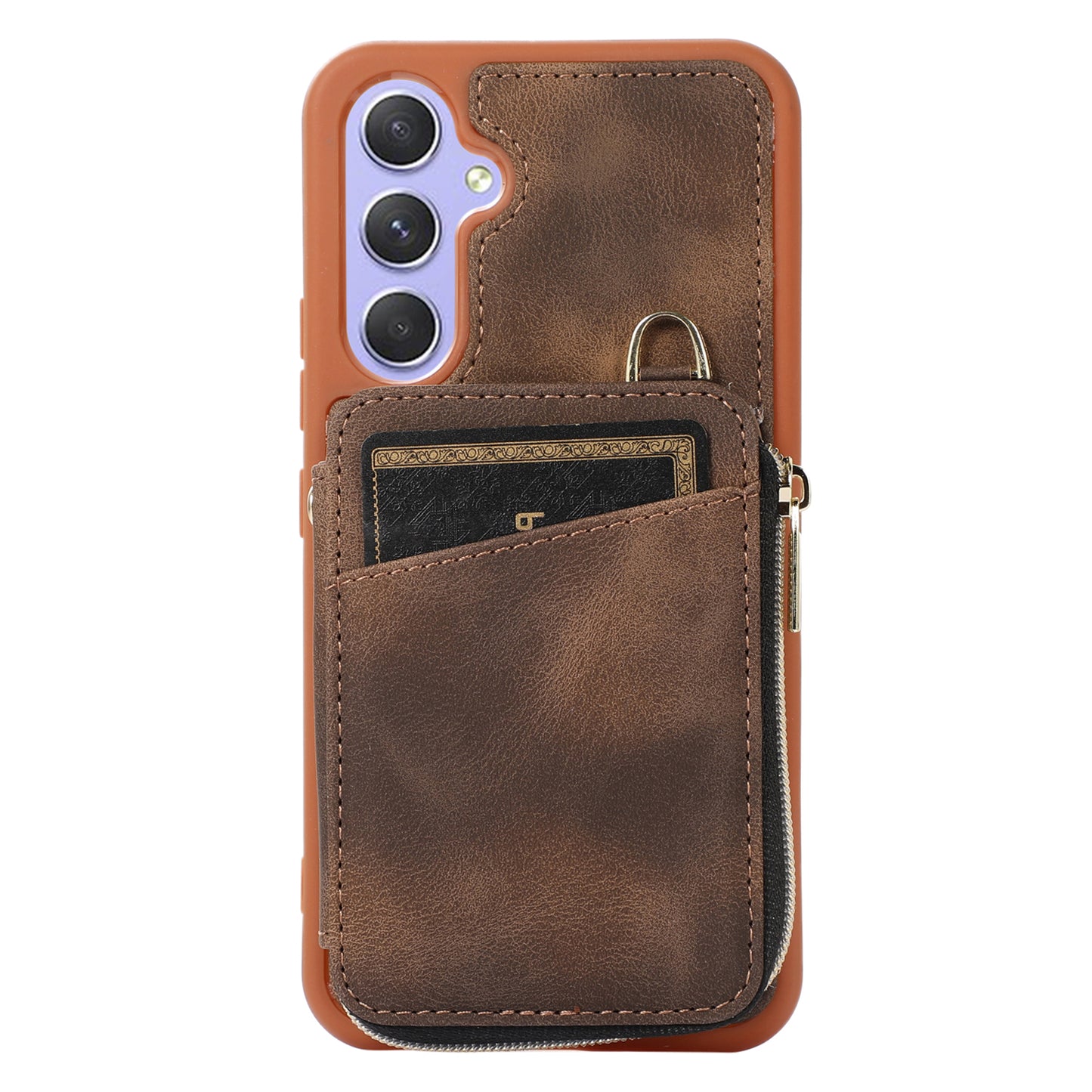 For Samsung Galaxy S24 Case Card Bag Leather TPU Back Cover with Strap - Brown