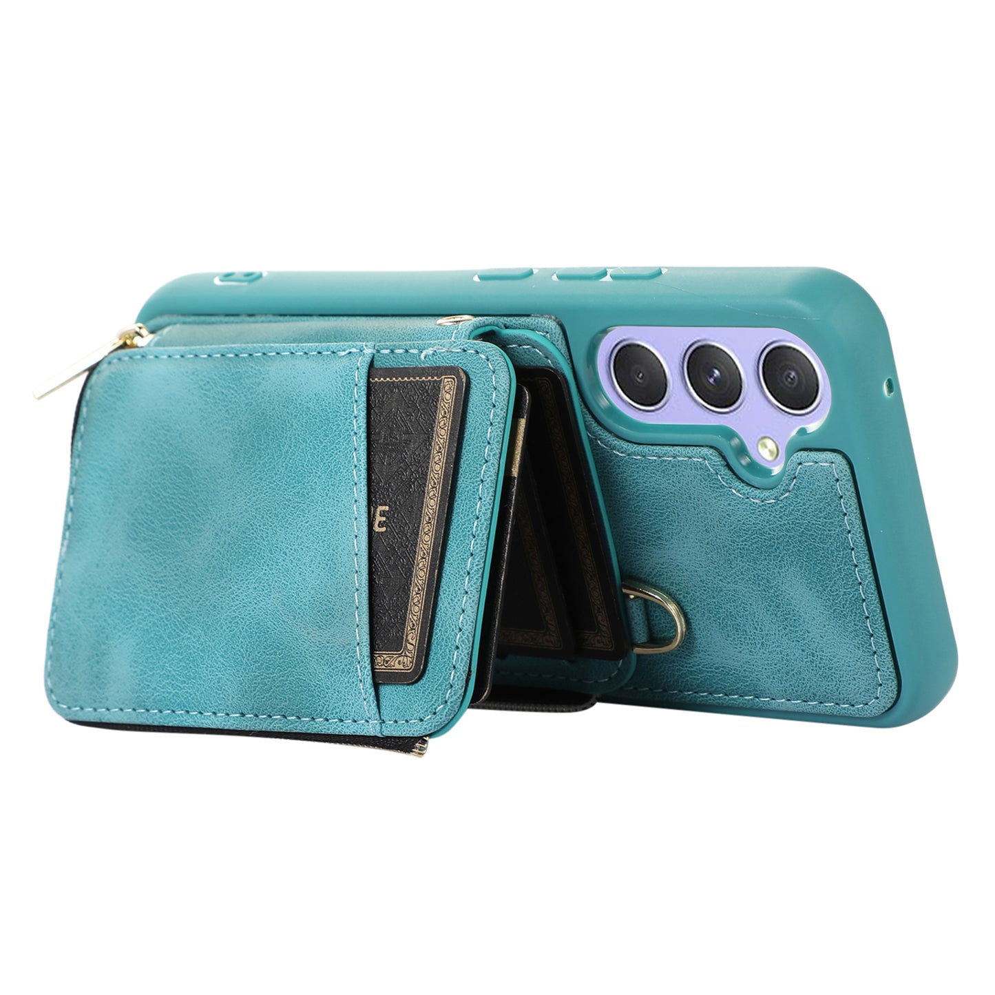 For Samsung Galaxy S24 Case Card Bag Leather TPU Back Cover with Strap - Green
