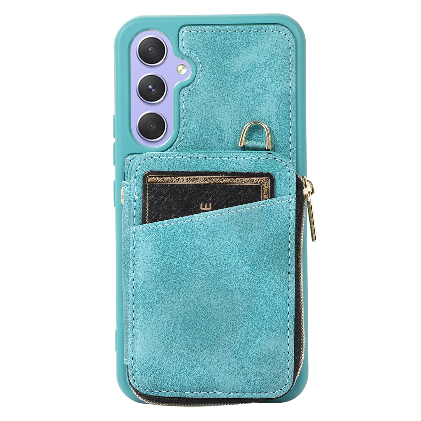For Samsung Galaxy S24 Case Card Bag Leather TPU Back Cover with Strap - Green