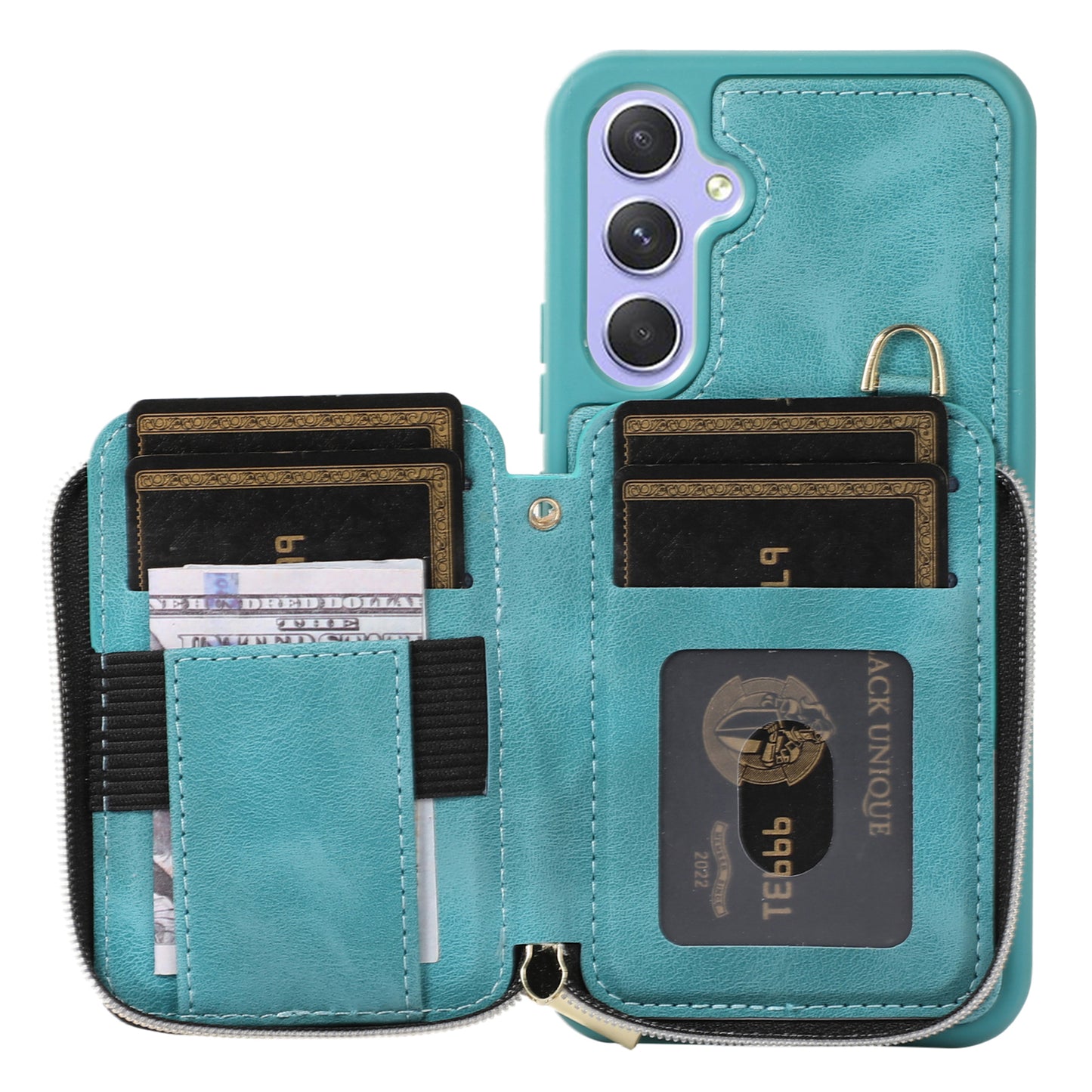 For Samsung Galaxy S24+ Case Leather TPU Cover with Zipper Card Bag Strap - Green