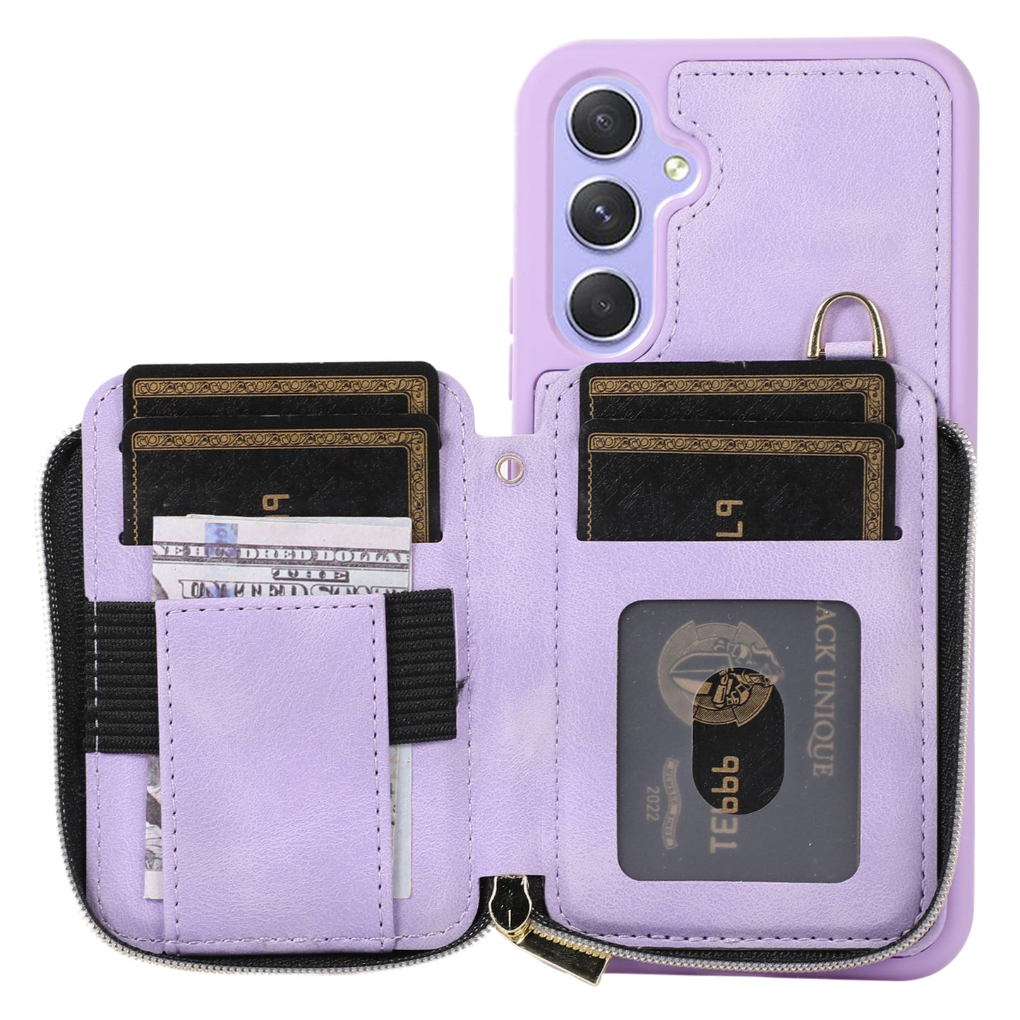 For Samsung Galaxy S24+ Case Leather TPU Cover with Zipper Card Bag Strap - Purple
