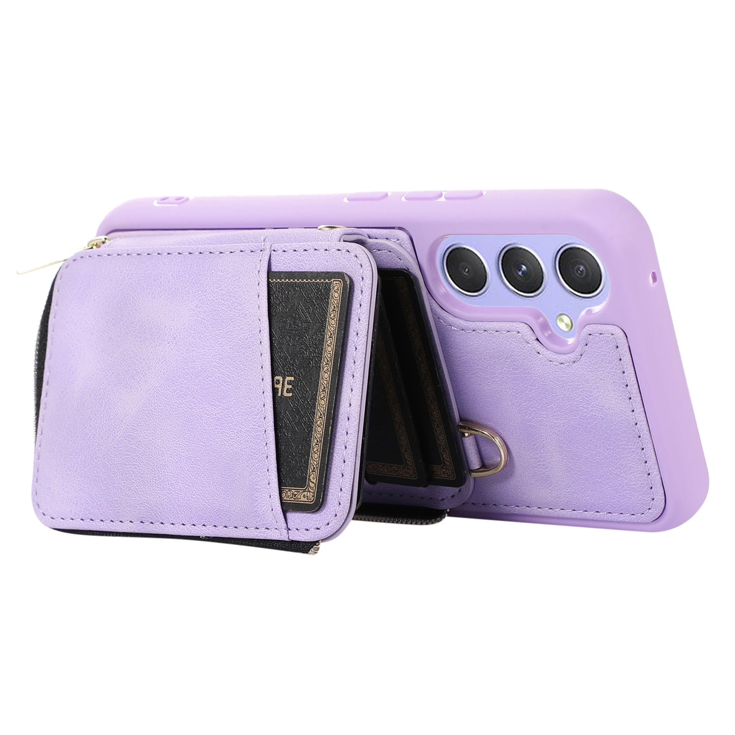 For Samsung Galaxy S24+ Case Leather TPU Cover with Zipper Card Bag Strap - Purple
