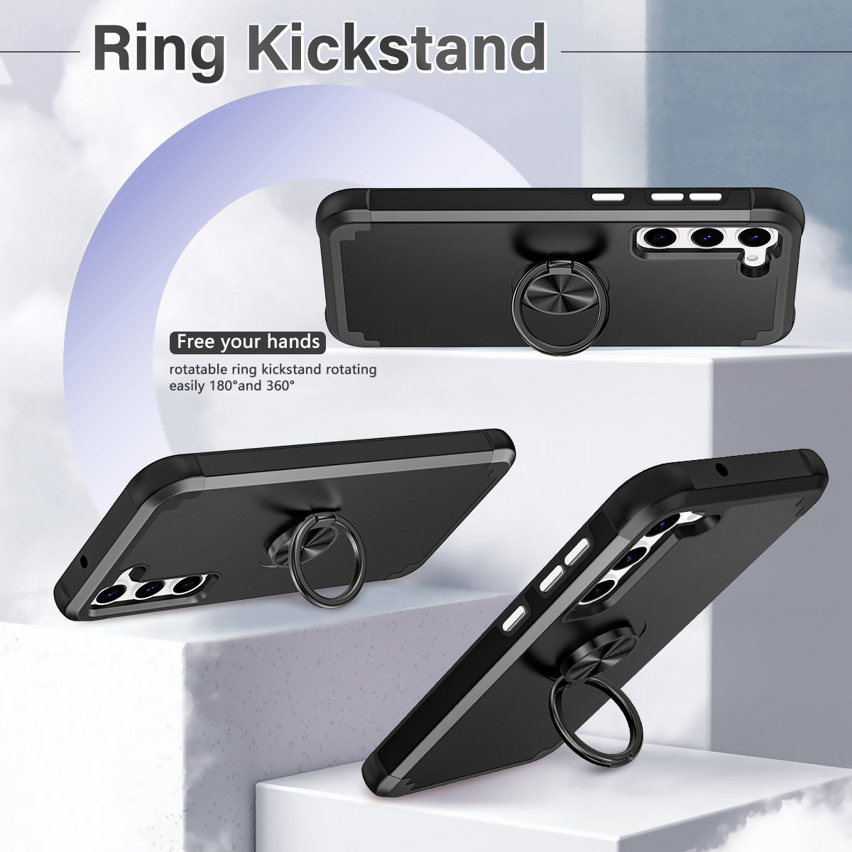 For Samsung Galaxy S24 Back Case Ring Kickstand Shockproof Phone Protective Cover - Black