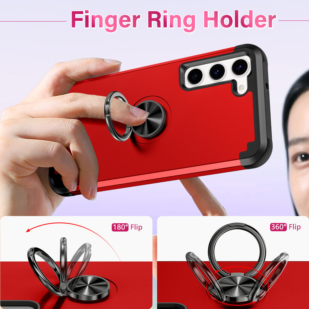 For Samsung Galaxy S24 Back Case Ring Kickstand Shockproof Phone Protective Cover - Red