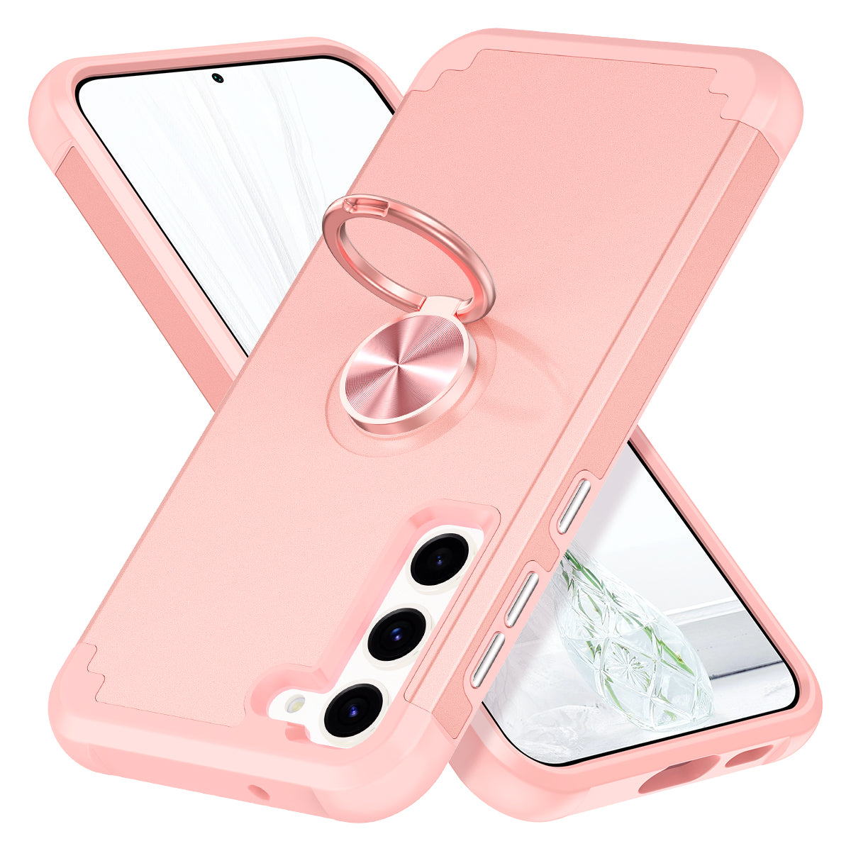 For Samsung Galaxy S24 Back Case Ring Kickstand Shockproof Phone Protective Cover - Rose Gold