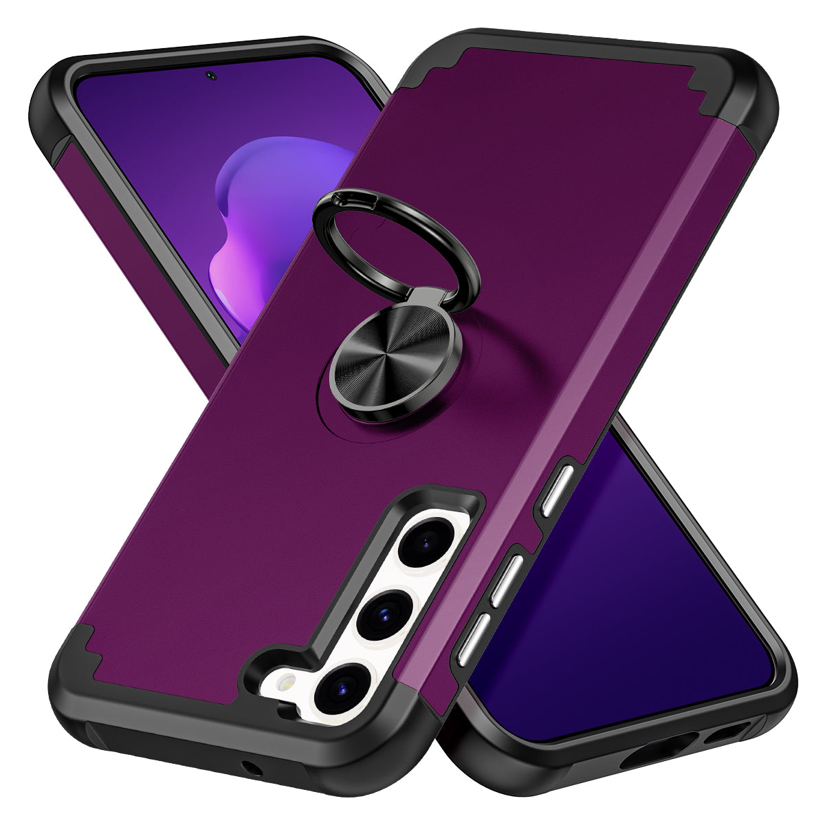 For Samsung Galaxy S24 Back Case Ring Kickstand Shockproof Phone Protective Cover - Dark Purple