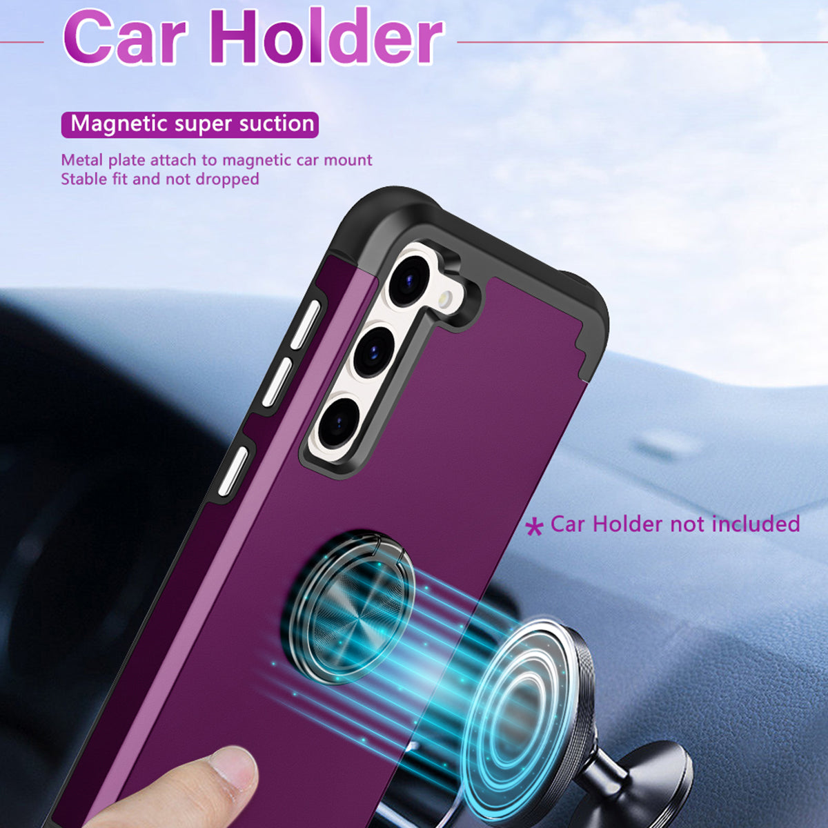 For Samsung Galaxy S24 Back Case Ring Kickstand Shockproof Phone Protective Cover - Dark Purple