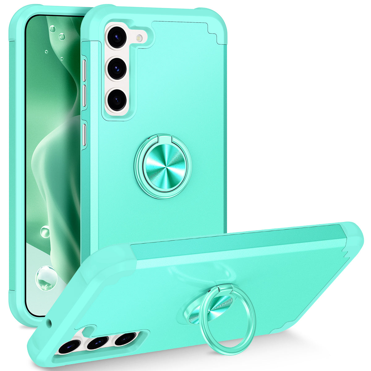 For Samsung Galaxy S24+ Hybrid Case PC+TPU Phone Back Cover Protector with Kickstand - Mint Green