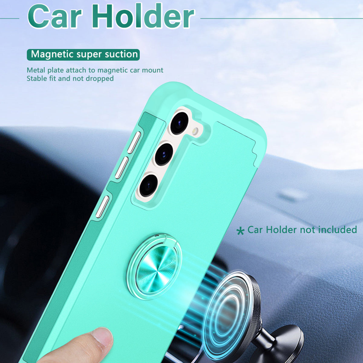 For Samsung Galaxy S24+ Hybrid Case PC+TPU Phone Back Cover Protector with Kickstand - Mint Green