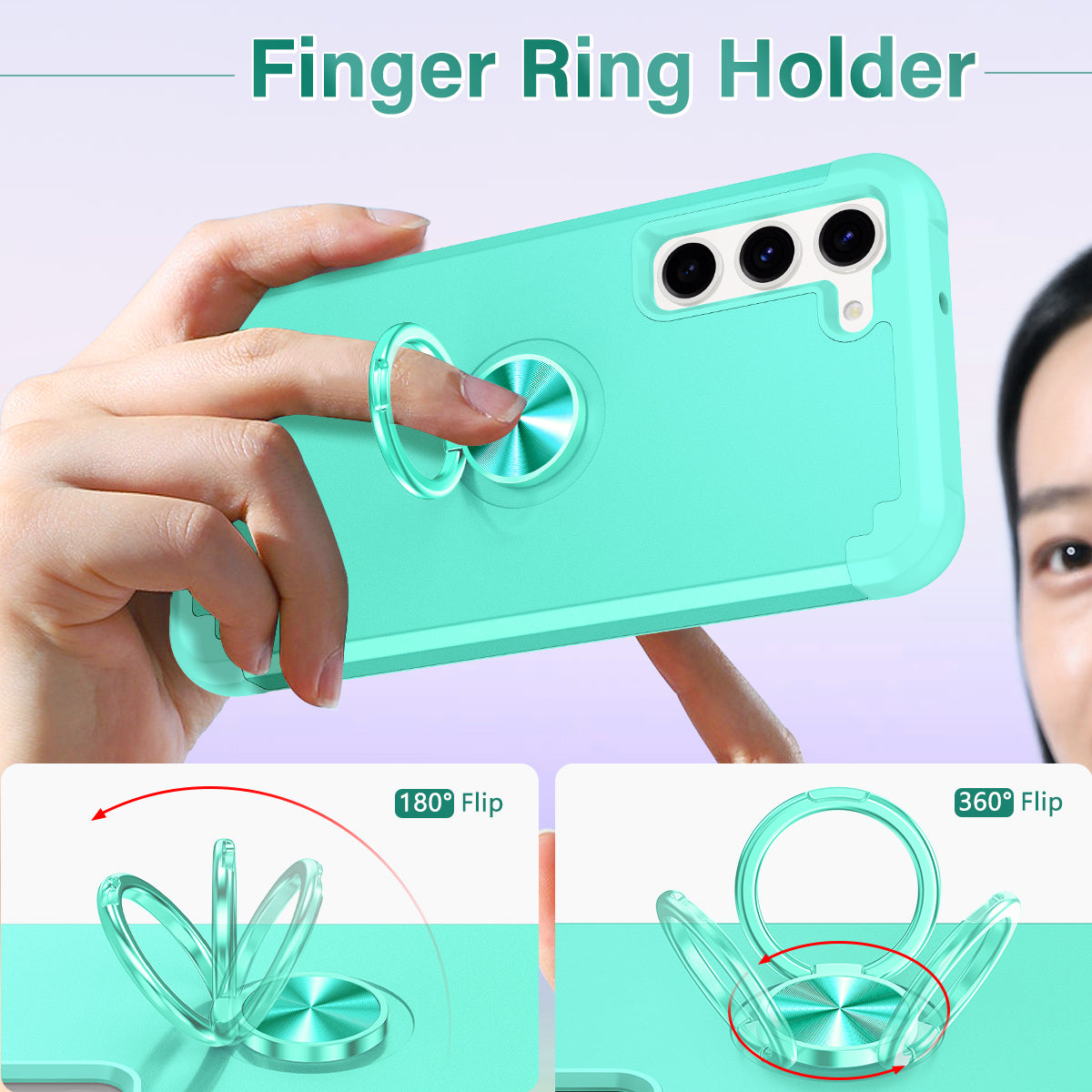 For Samsung Galaxy S24+ Hybrid Case PC+TPU Phone Back Cover Protector with Kickstand - Mint Green