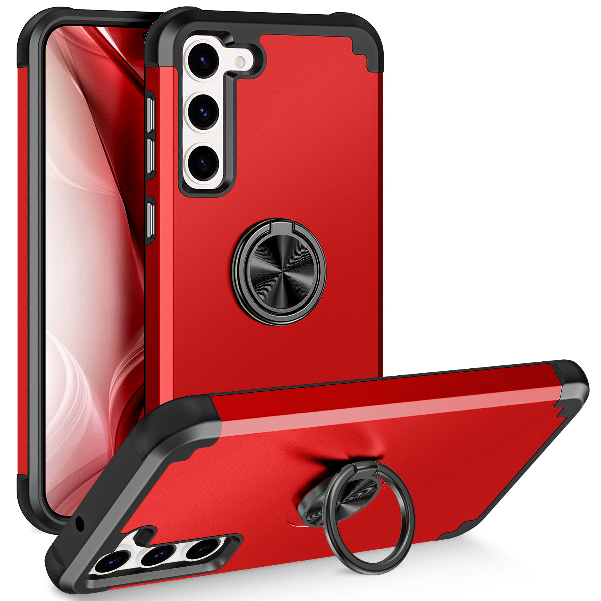 For Samsung Galaxy S24+ Hybrid Case PC+TPU Phone Back Cover Protector with Kickstand - Red