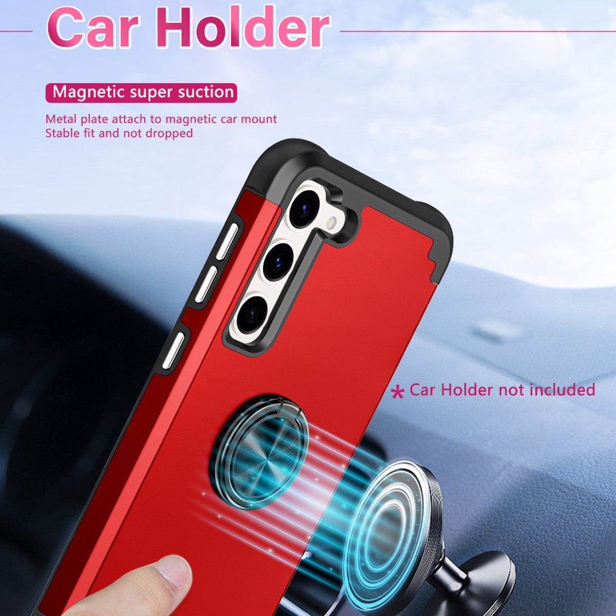 For Samsung Galaxy S24+ Hybrid Case PC+TPU Phone Back Cover Protector with Kickstand - Red