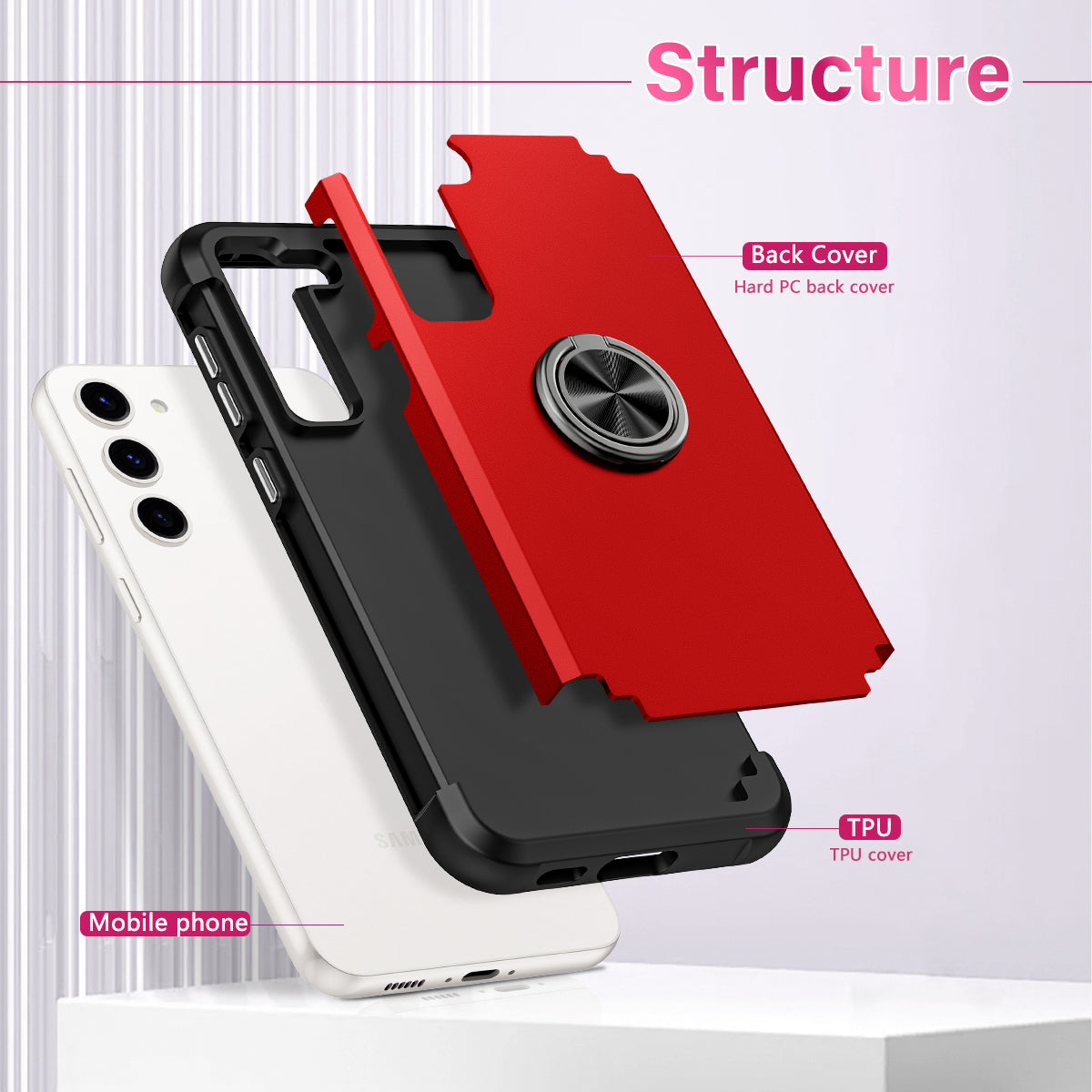 For Samsung Galaxy S24+ Hybrid Case PC+TPU Phone Back Cover Protector with Kickstand - Red