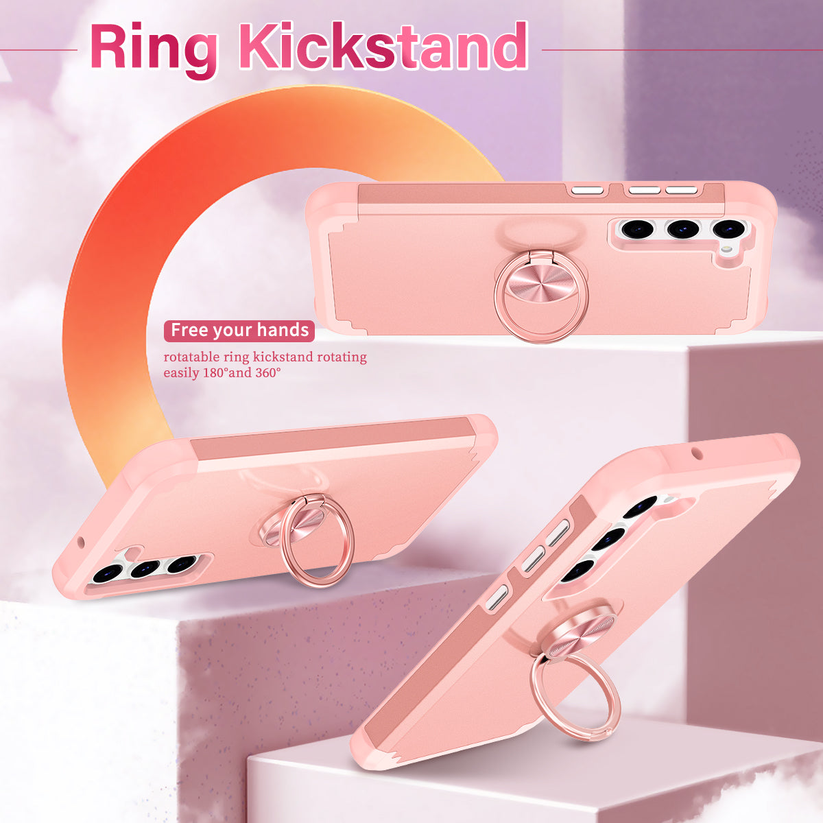 For Samsung Galaxy S24+ Hybrid Case PC+TPU Phone Back Cover Protector with Kickstand - Rose Gold