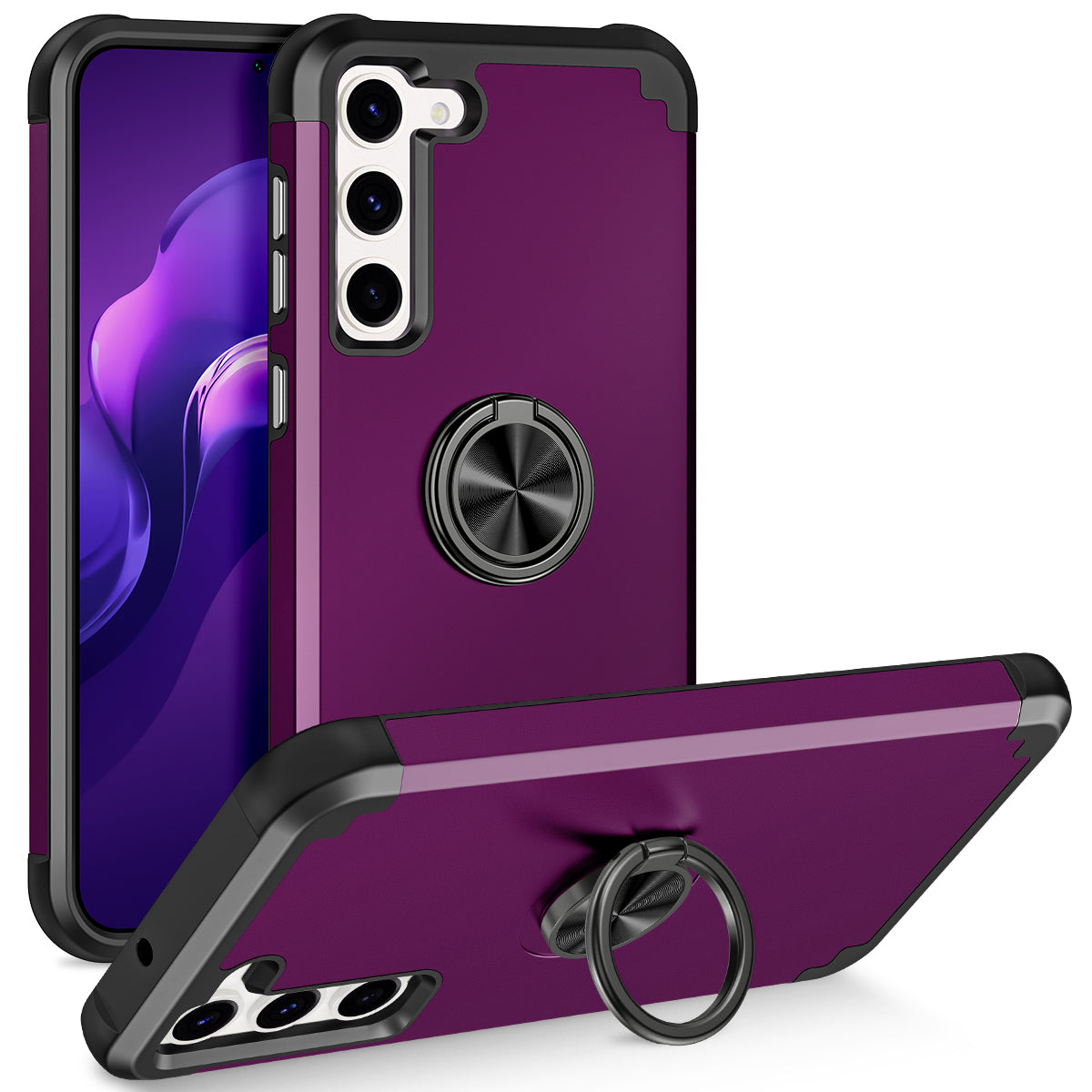 For Samsung Galaxy S24+ Hybrid Case PC+TPU Phone Back Cover Protector with Kickstand - Dark Purple