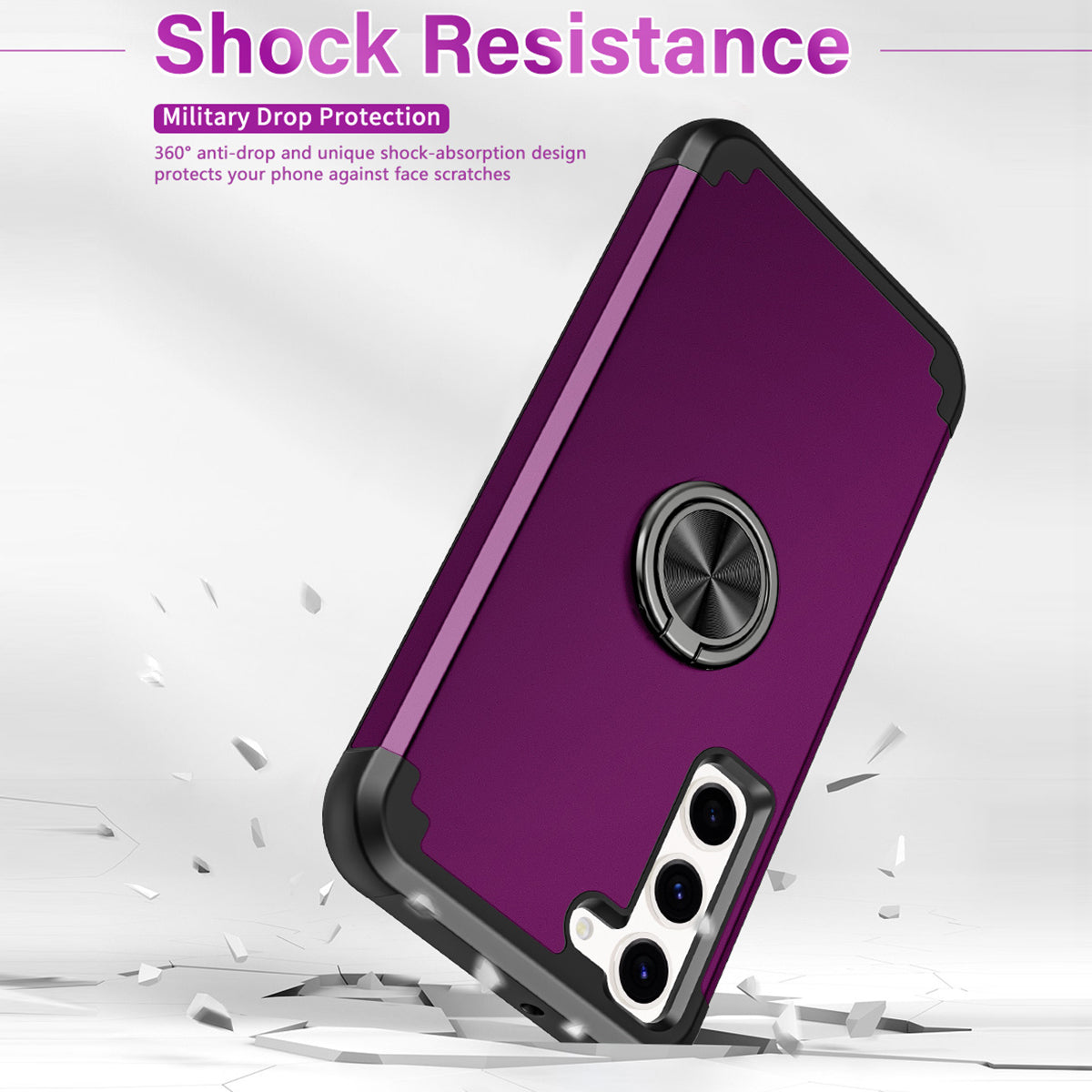 For Samsung Galaxy S24+ Hybrid Case PC+TPU Phone Back Cover Protector with Kickstand - Dark Purple