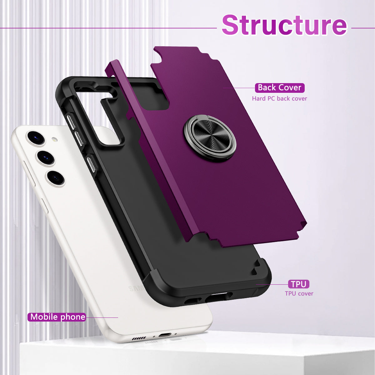 For Samsung Galaxy S24+ Hybrid Case PC+TPU Phone Back Cover Protector with Kickstand - Dark Purple
