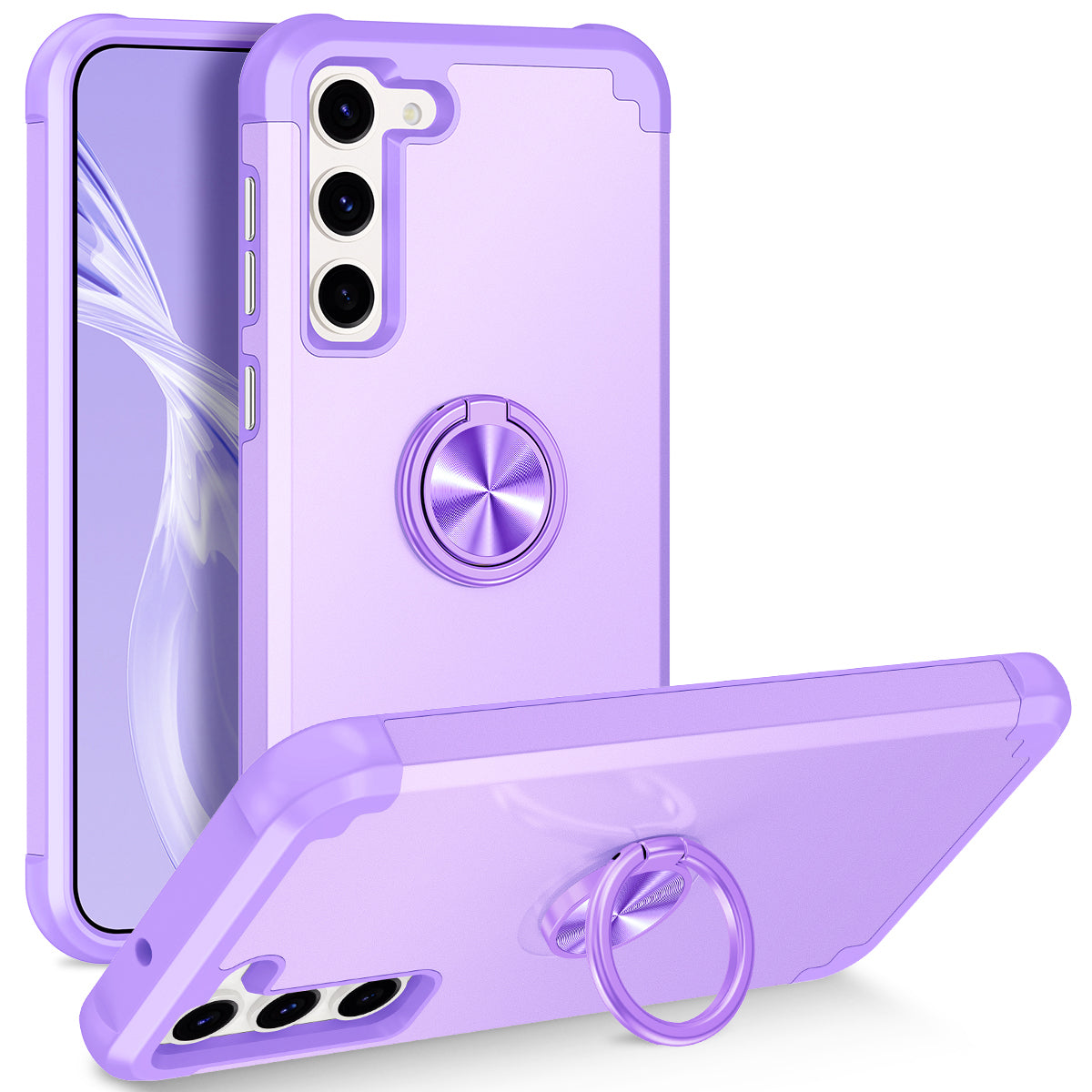 For Samsung Galaxy S24+ Hybrid Case PC+TPU Phone Back Cover Protector with Kickstand - Purple