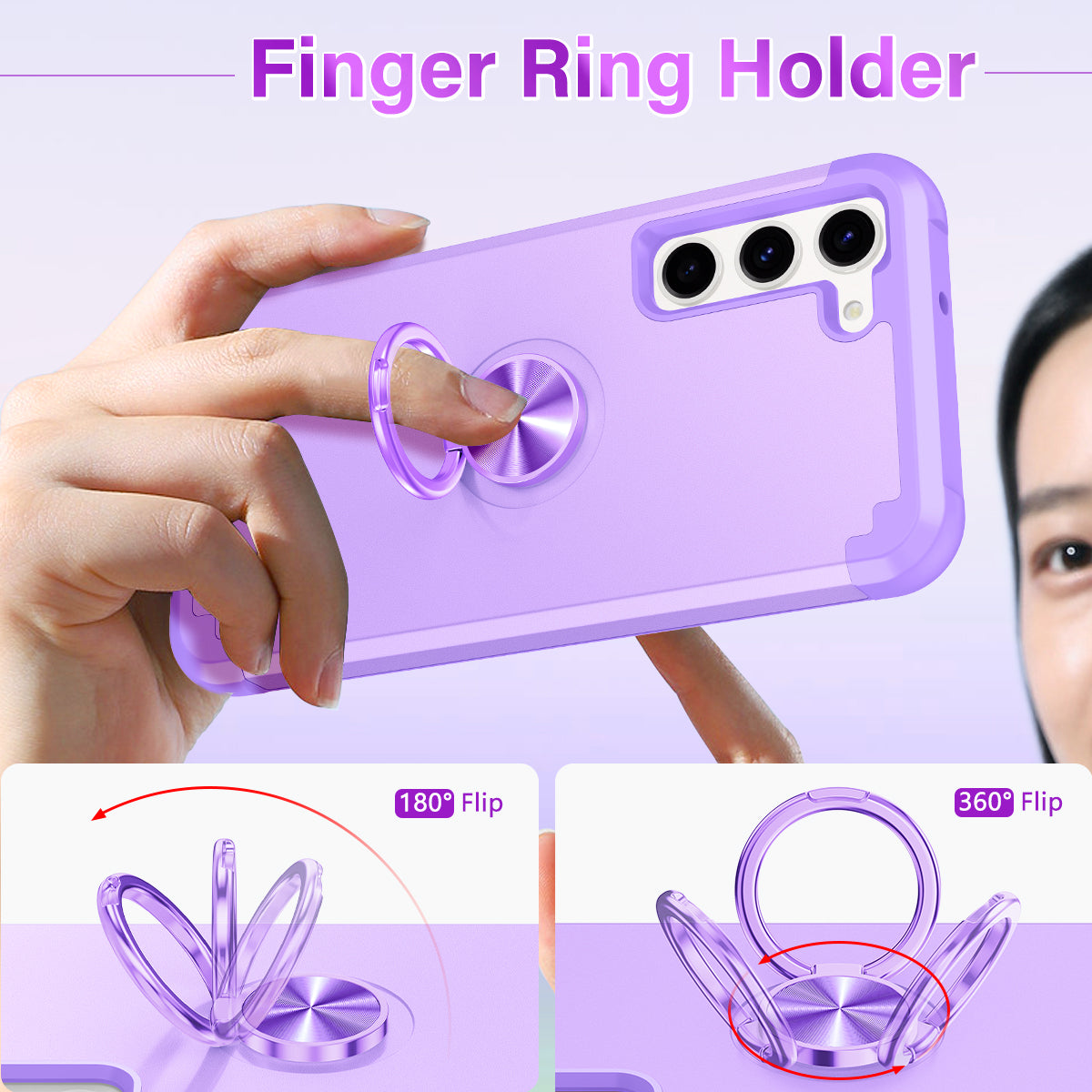 For Samsung Galaxy S24+ Hybrid Case PC+TPU Phone Back Cover Protector with Kickstand - Purple