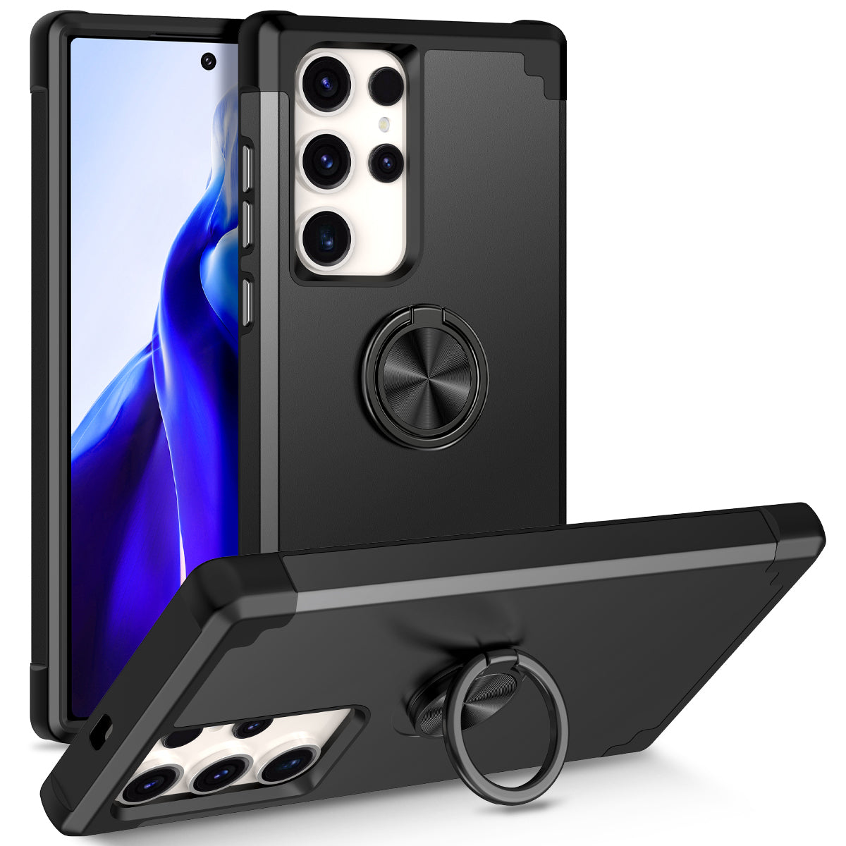 For Samsung Galaxy S24 Ultra Back Case with Kickstand PC+TPU Anti-drop Cover Protector - Black