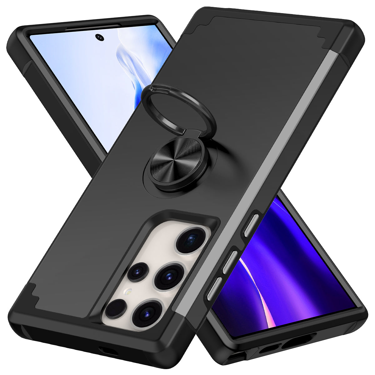 For Samsung Galaxy S24 Ultra Back Case with Kickstand PC+TPU Anti-drop Cover Protector - Black