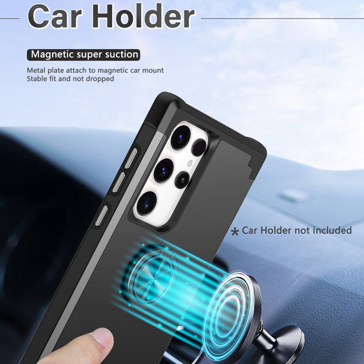 For Samsung Galaxy S24 Ultra Back Case with Kickstand PC+TPU Anti-drop Cover Protector - Black