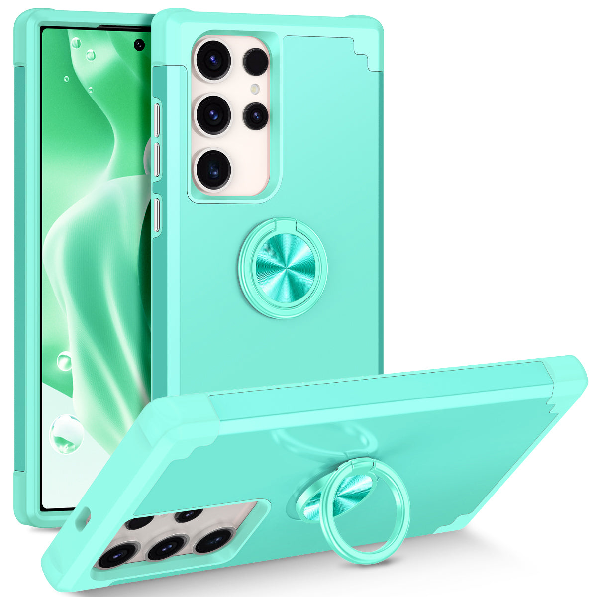 For Samsung Galaxy S24 Ultra Back Case with Kickstand PC+TPU Anti-drop Cover Protector - Mint Green