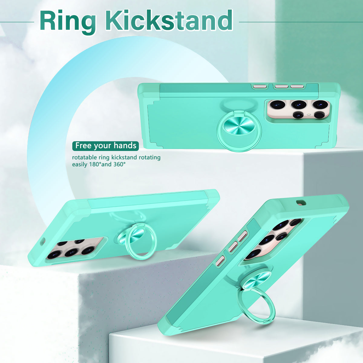 For Samsung Galaxy S24 Ultra Back Case with Kickstand PC+TPU Anti-drop Cover Protector - Mint Green