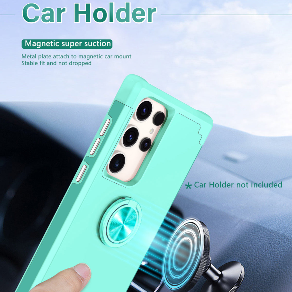 For Samsung Galaxy S24 Ultra Back Case with Kickstand PC+TPU Anti-drop Cover Protector - Mint Green