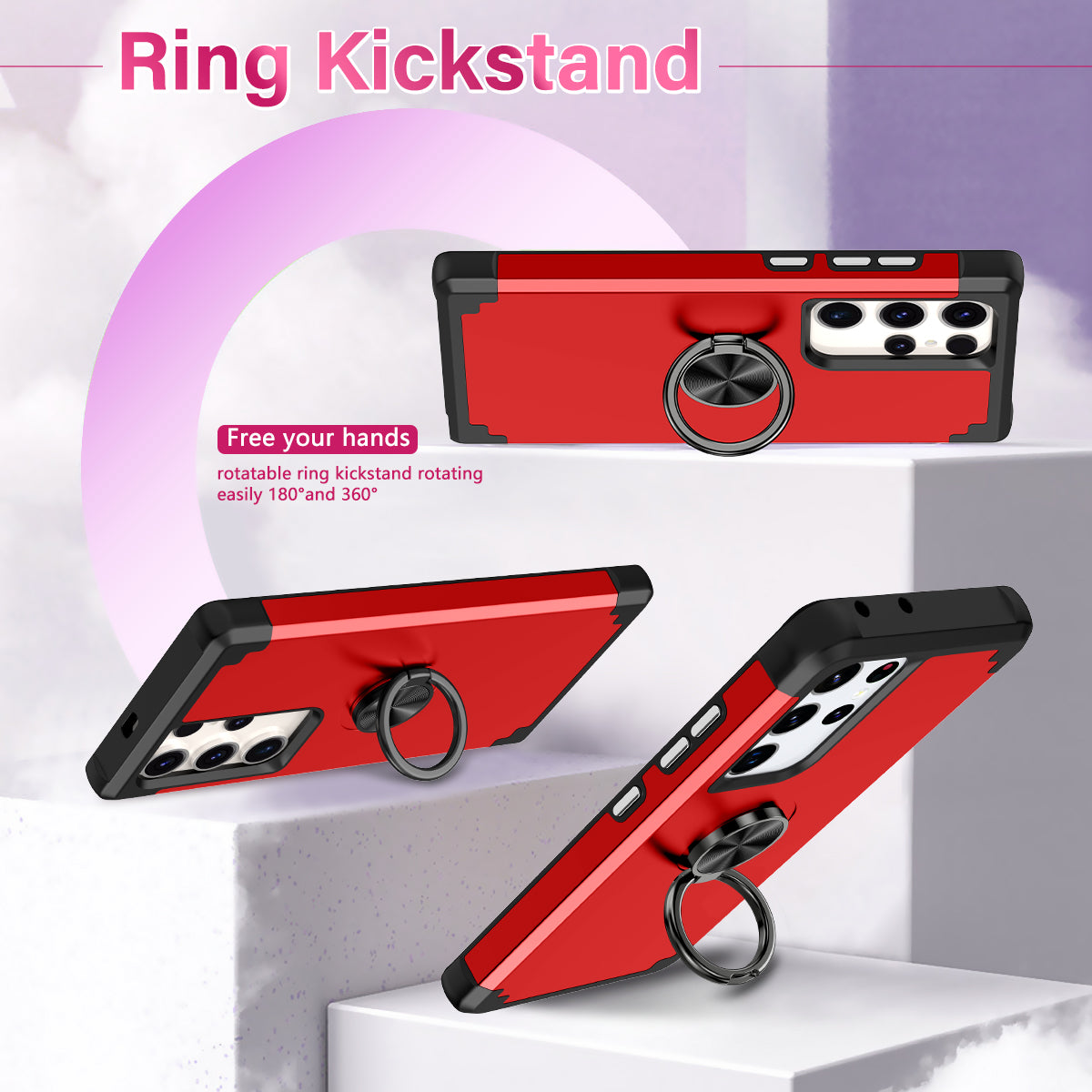 For Samsung Galaxy S24 Ultra Back Case with Kickstand PC+TPU Anti-drop Cover Protector - Red