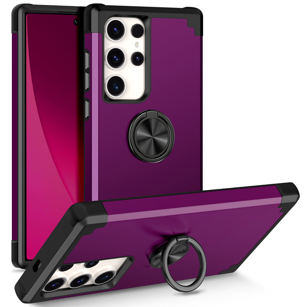 For Samsung Galaxy S24 Ultra Back Case with Kickstand PC+TPU Anti-drop Cover Protector - Dark Purple