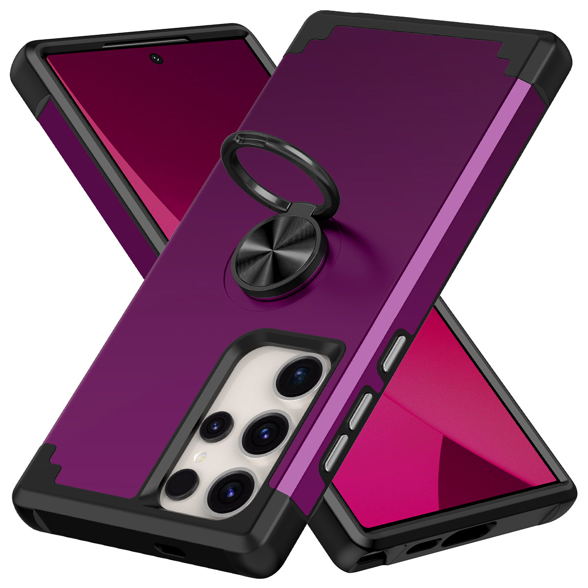 For Samsung Galaxy S24 Ultra Back Case with Kickstand PC+TPU Anti-drop Cover Protector - Dark Purple