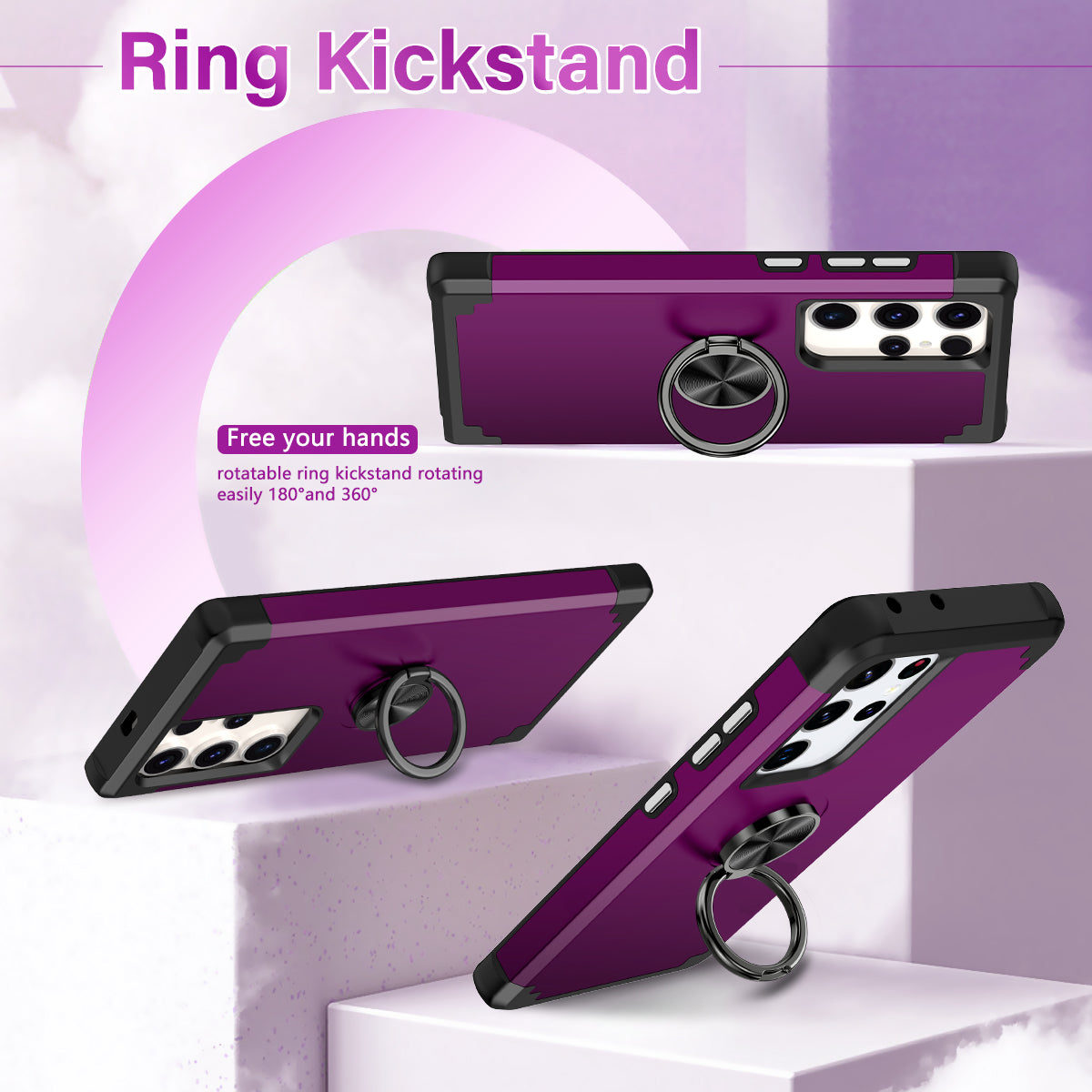 For Samsung Galaxy S24 Ultra Back Case with Kickstand PC+TPU Anti-drop Cover Protector - Dark Purple