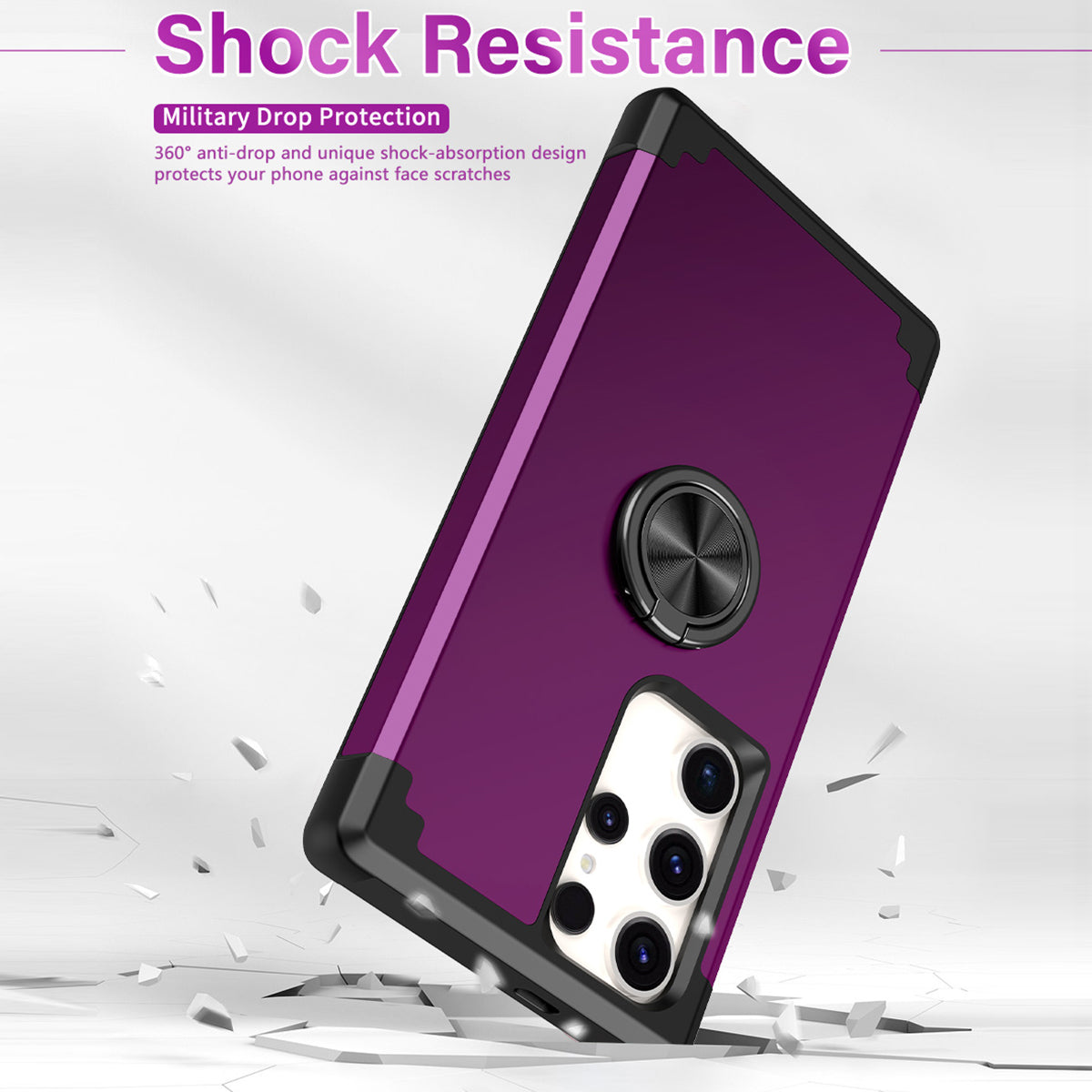For Samsung Galaxy S24 Ultra Back Case with Kickstand PC+TPU Anti-drop Cover Protector - Dark Purple
