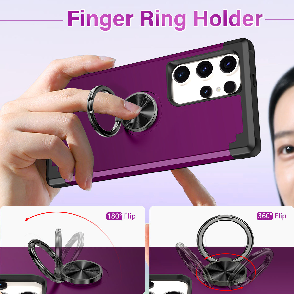 For Samsung Galaxy S24 Ultra Back Case with Kickstand PC+TPU Anti-drop Cover Protector - Dark Purple