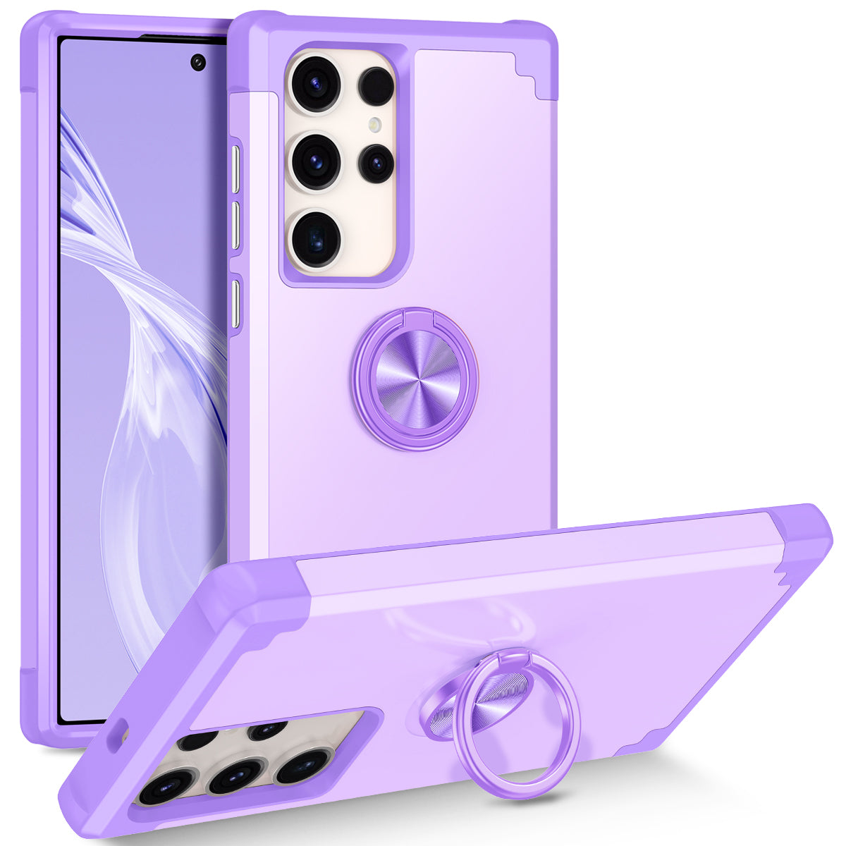For Samsung Galaxy S24 Ultra Back Case with Kickstand PC+TPU Anti-drop Cover Protector - Purple