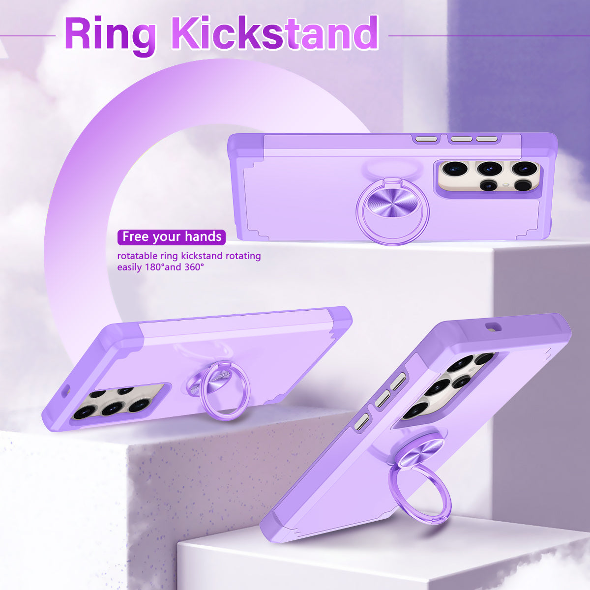 For Samsung Galaxy S24 Ultra Back Case with Kickstand PC+TPU Anti-drop Cover Protector - Purple