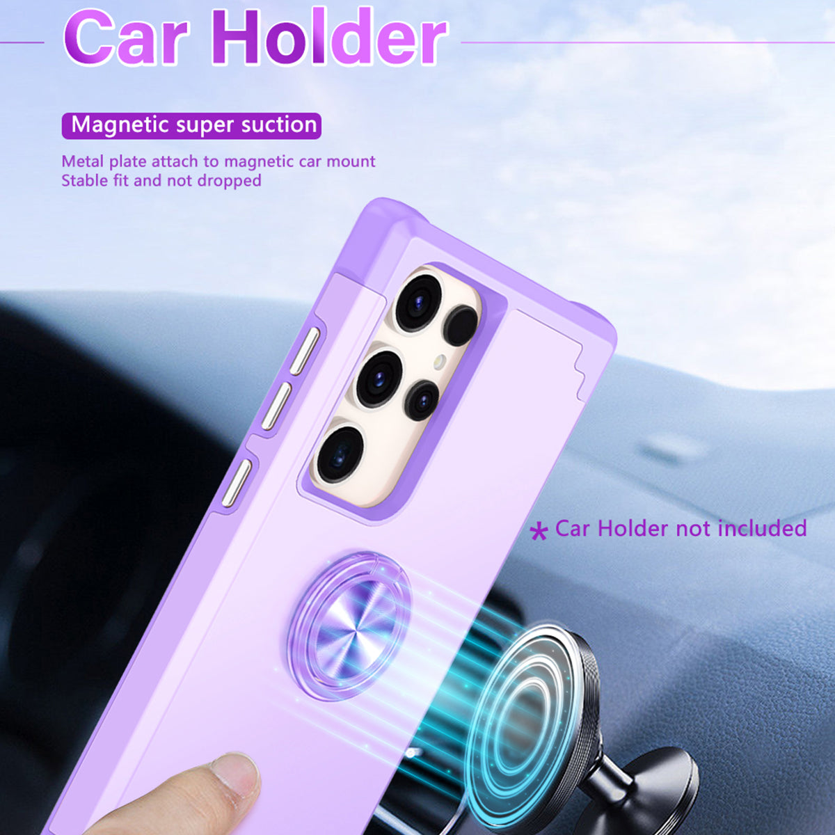 For Samsung Galaxy S24 Ultra Back Case with Kickstand PC+TPU Anti-drop Cover Protector - Purple