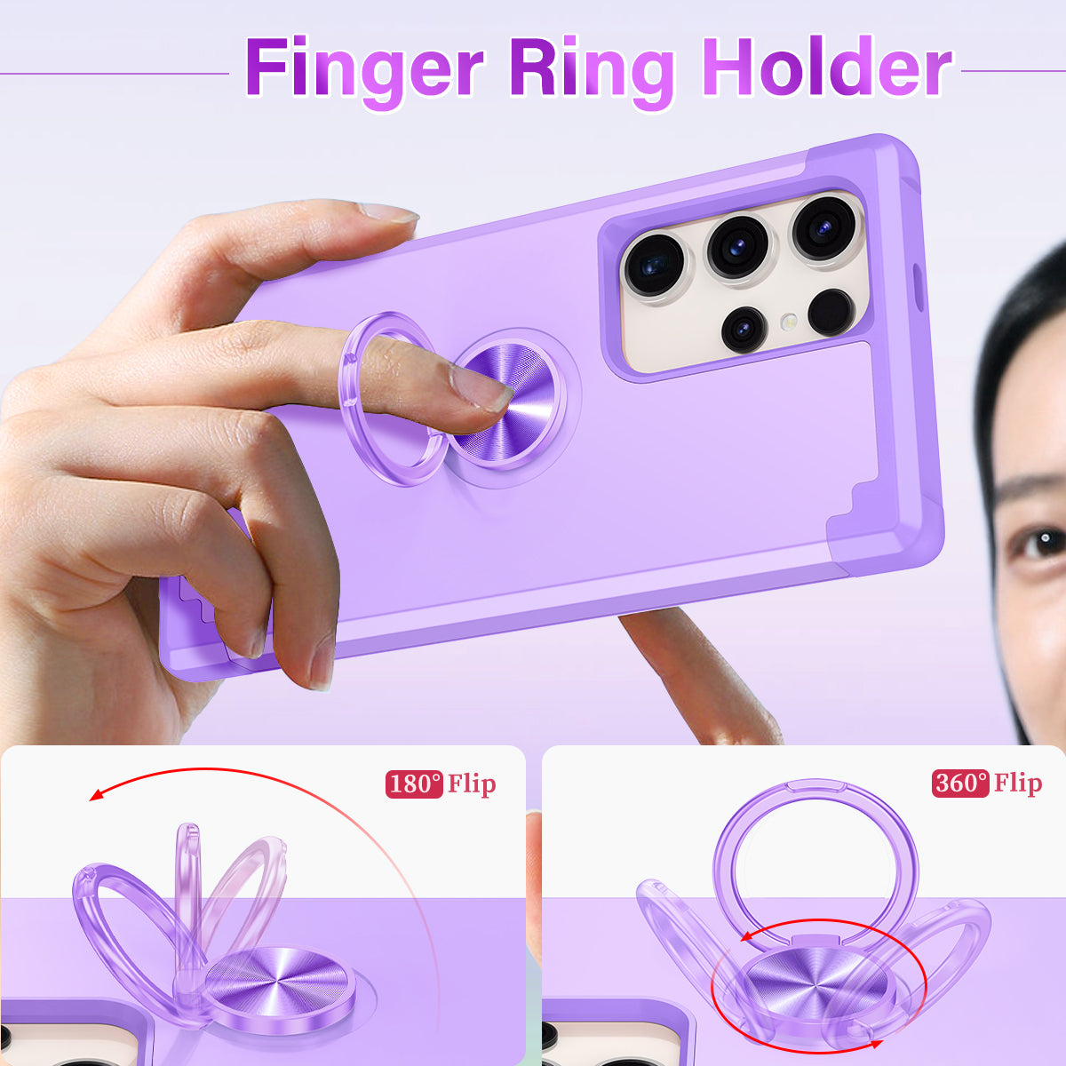 For Samsung Galaxy S24 Ultra Back Case with Kickstand PC+TPU Anti-drop Cover Protector - Purple