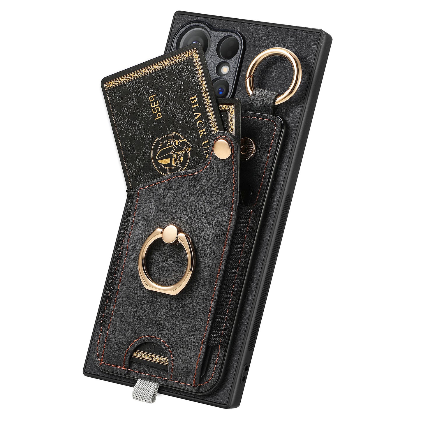 For Samsung Galaxy S24 Ultra Back Case Shockproof Leather Cover with Card Slot Holder - Black