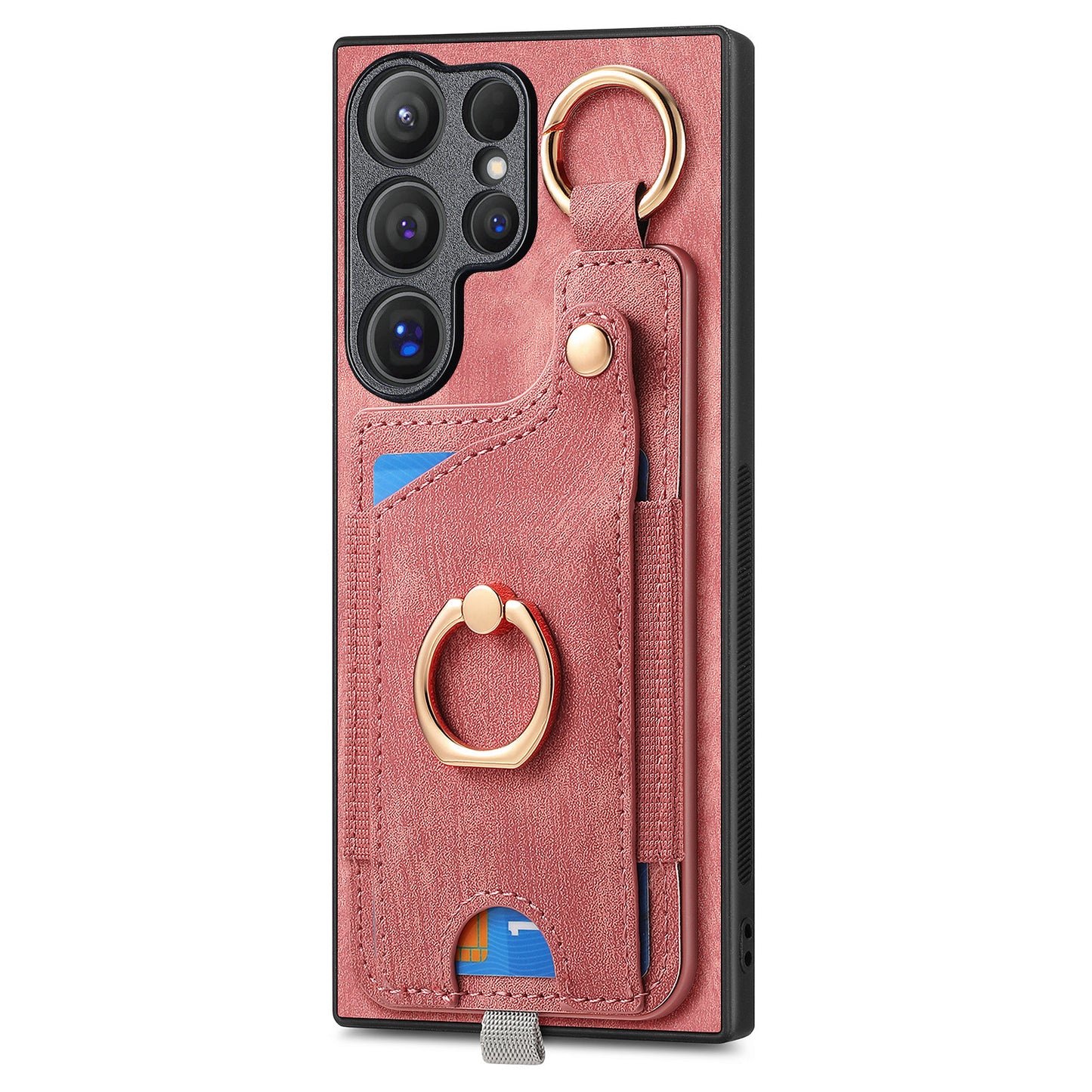 For Samsung Galaxy S24 Ultra Back Case Shockproof Leather Cover with Card Slot Holder - Pink