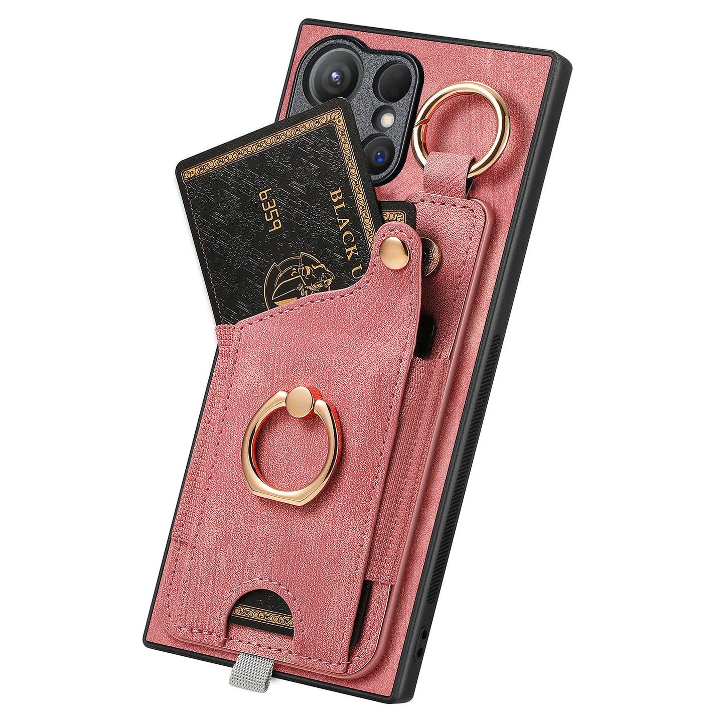 For Samsung Galaxy S24 Ultra Back Case Shockproof Leather Cover with Card Slot Holder - Pink