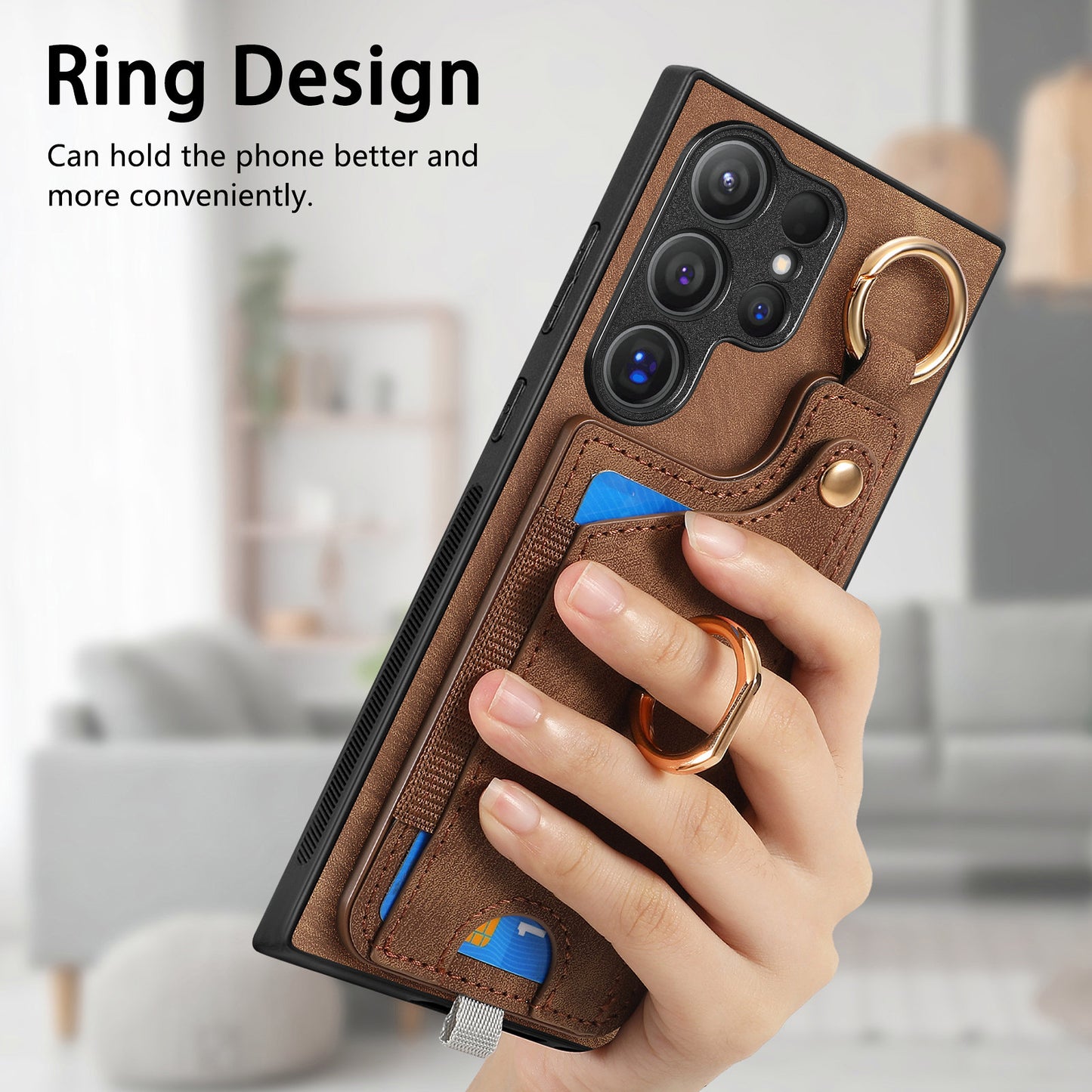 For Samsung Galaxy S24 Ultra Back Case Shockproof Leather Cover with Card Slot Holder - Brown