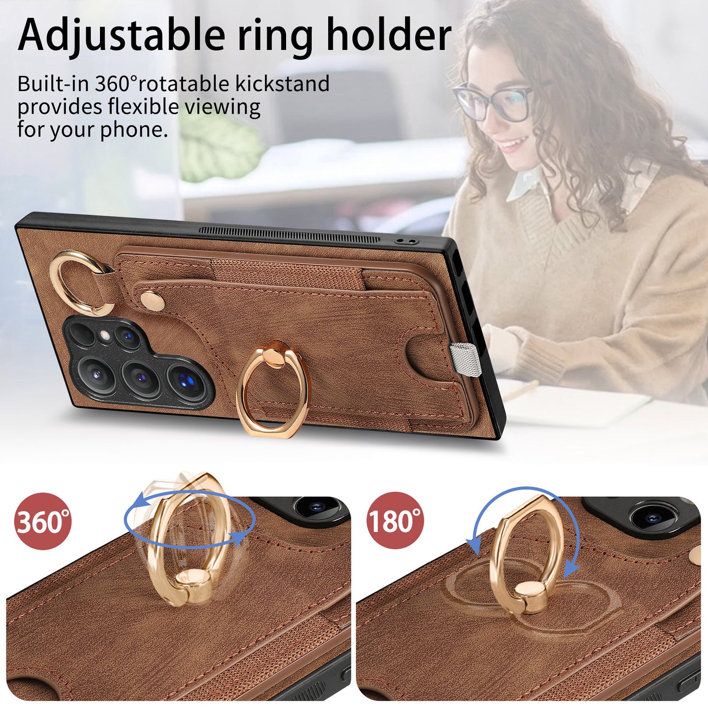 For Samsung Galaxy S24 Ultra Back Case Shockproof Leather Cover with Card Slot Holder - Brown