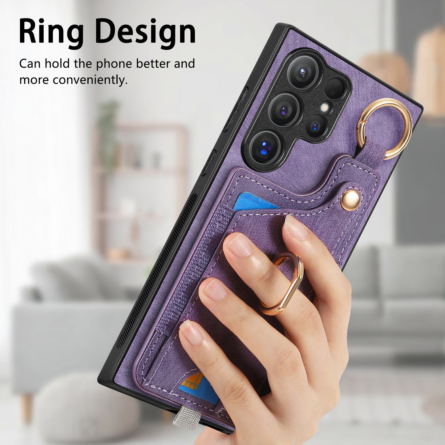 For Samsung Galaxy S24 Ultra Back Case Shockproof Leather Cover with Card Slot Holder - Purple