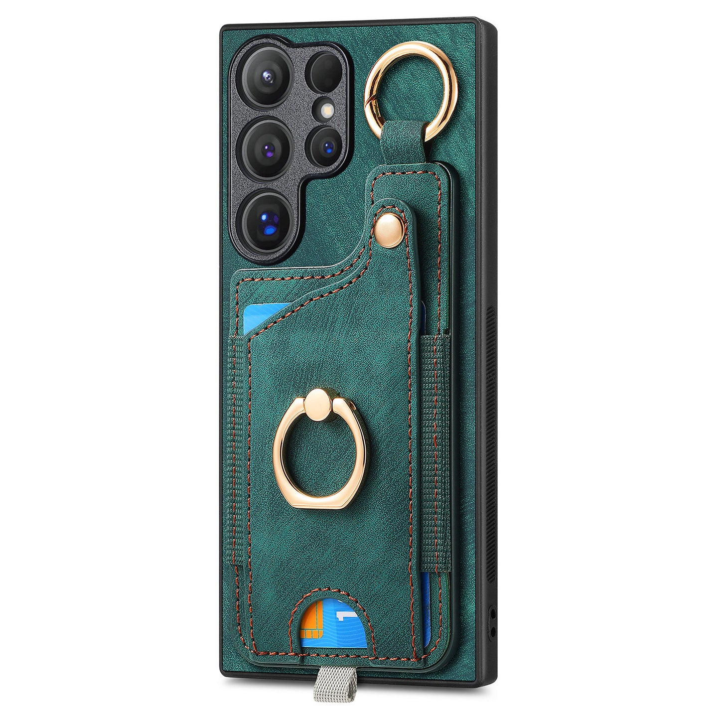 For Samsung Galaxy S24 Ultra Back Case Shockproof Leather Cover with Card Slot Holder - Green
