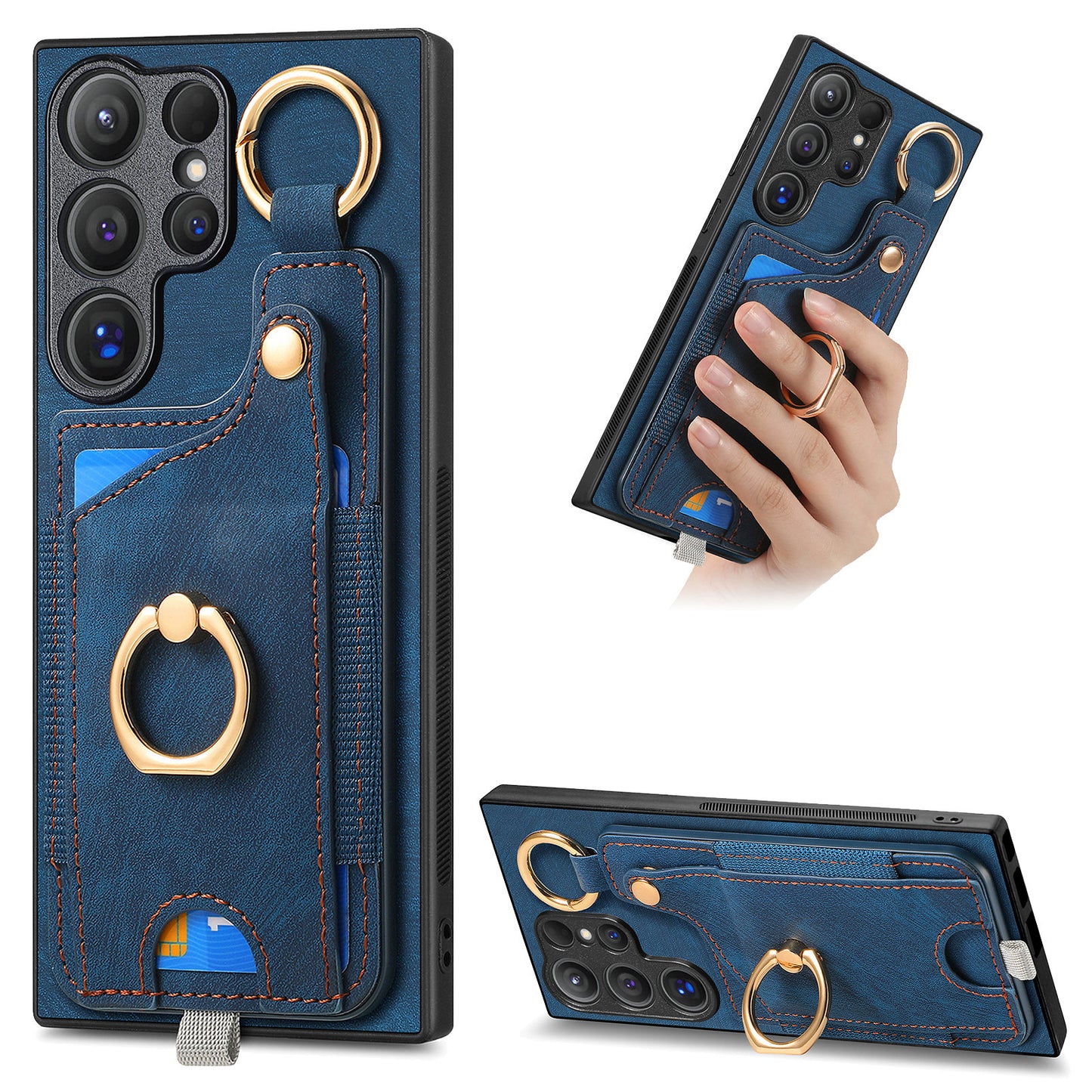 For Samsung Galaxy S24 Ultra Back Case Shockproof Leather Cover with Card Slot Holder - Blue
