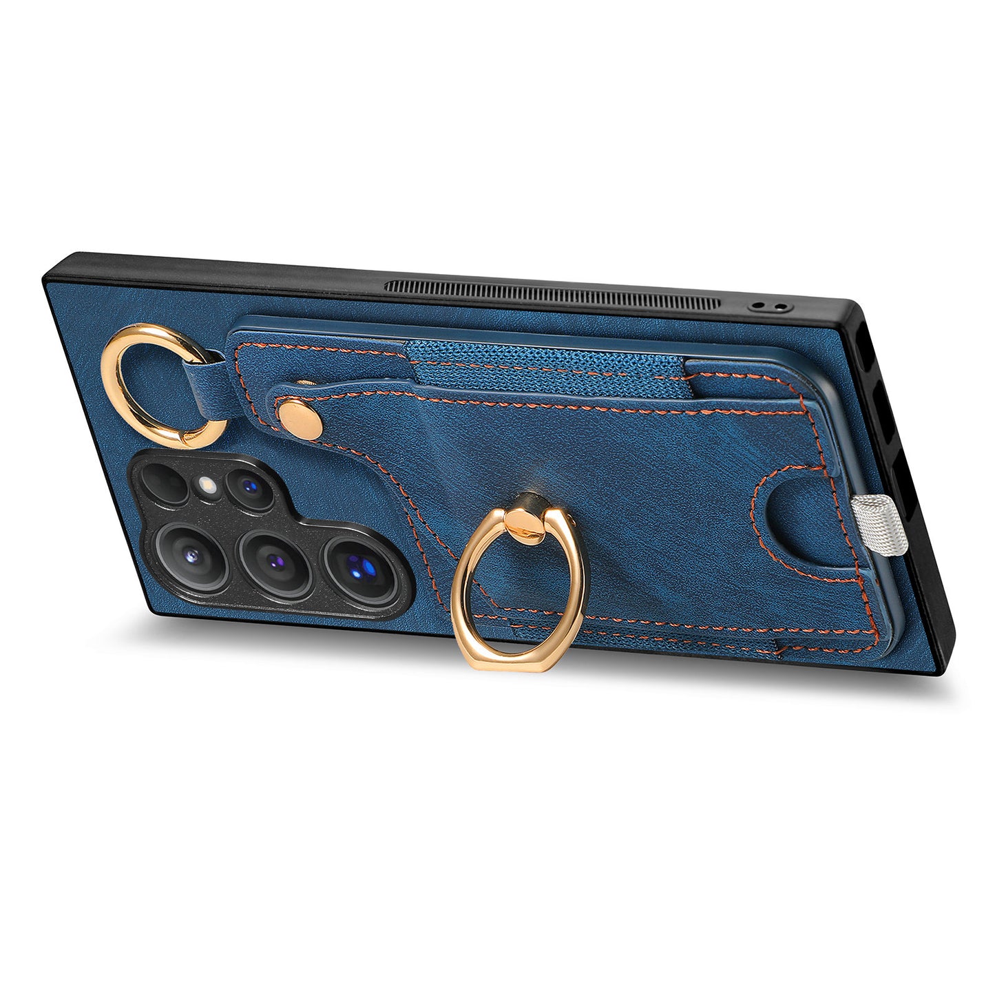 For Samsung Galaxy S24 Ultra Back Case Shockproof Leather Cover with Card Slot Holder - Blue