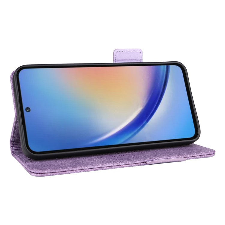 For Samsung Galaxy A35 5G Case Anti-scratch Hardware Decor Leather Phone Stand Cover - Purple